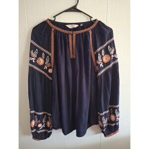 Dorothy Perkins Embroidered Denim Top Blue Boho Peasant Blouse Size Us 8 Uk 12